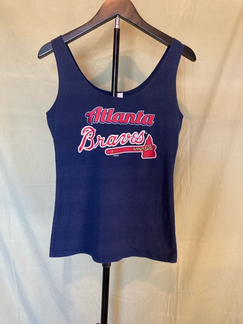 Atlanta Braves Women's Navy Logo Tank Top, Hint of shimmer stripes front/back